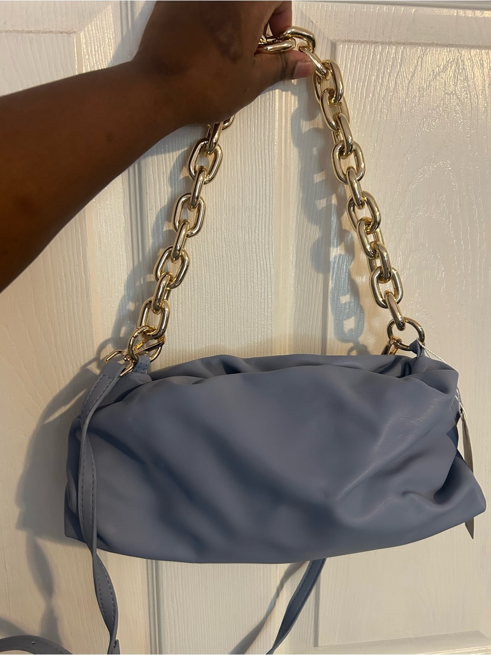 Women’s Soft Blue Shoulder Bag with Gold Chain